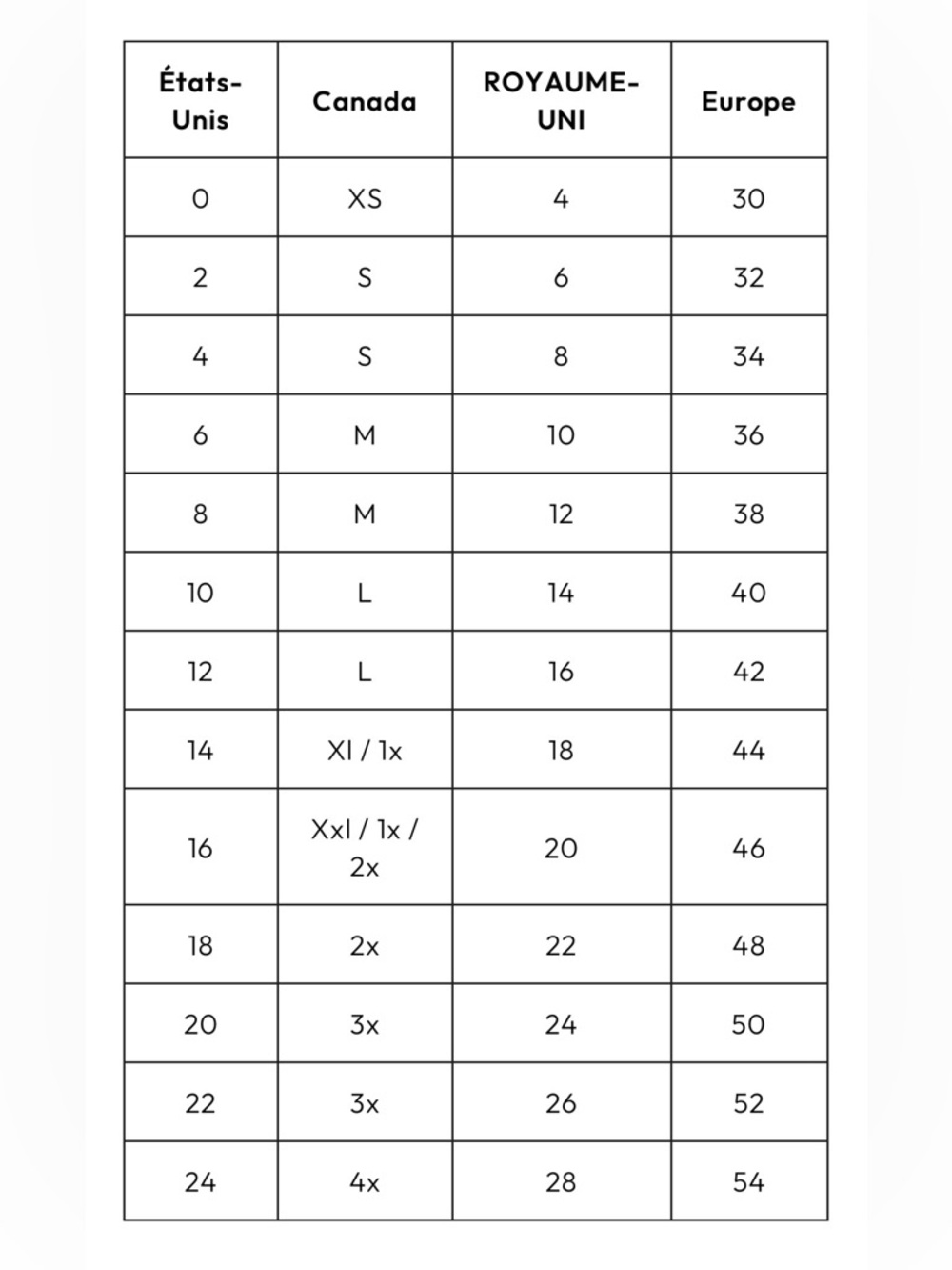 Just My Size Black and White Size Chart Graphic